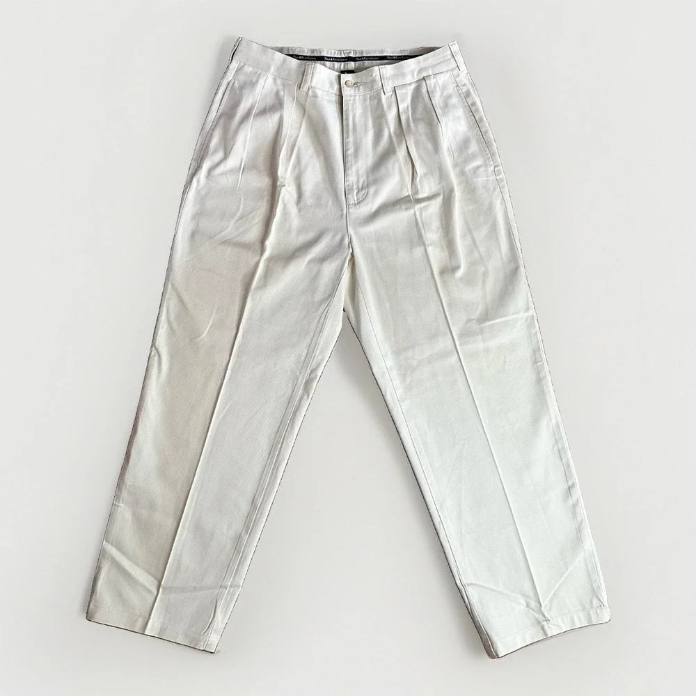 Vintage Polo Ralph Lauren Andrew Pants Mens 32x30 Ivory Khaki Double-Pleated